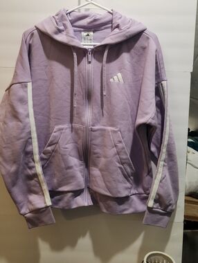 adidas Lavender Full-Zip Hoodie with White Stripe Accents